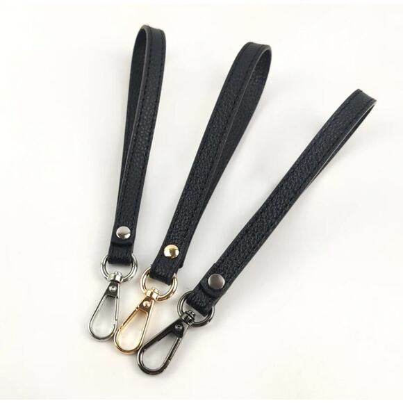 Black and Silver Accessories Wrist Strap Purse Bag Strap 20CM PU Leather Handles - Picture 3 of 6